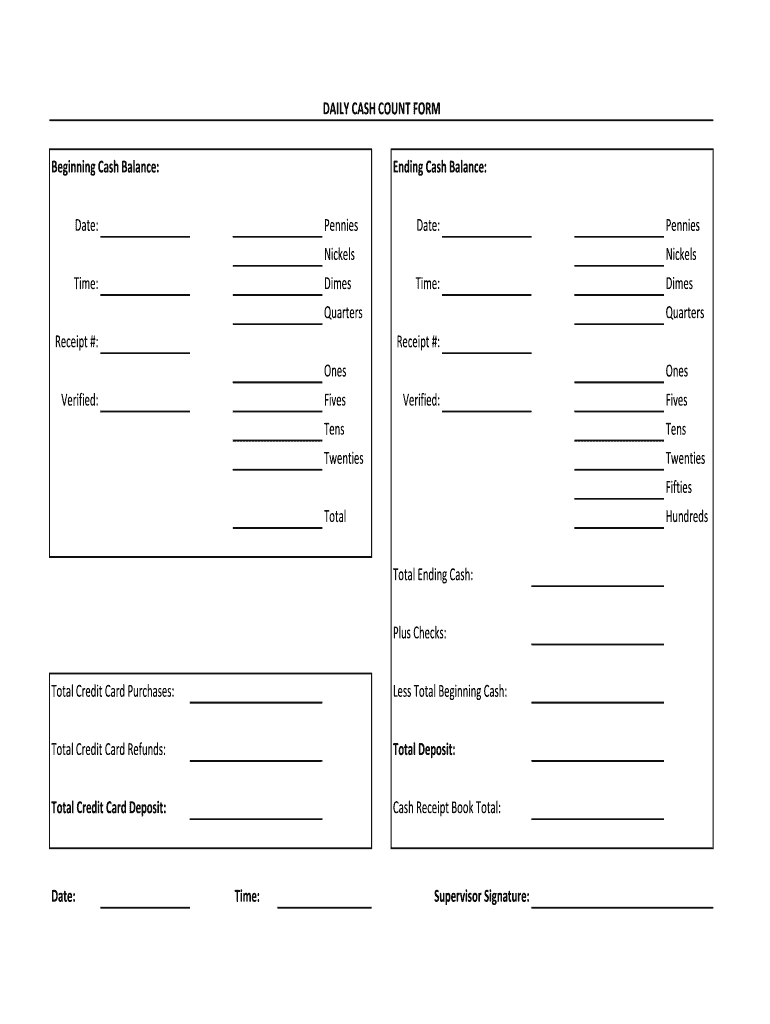 Register Cash Count Sheet  Form